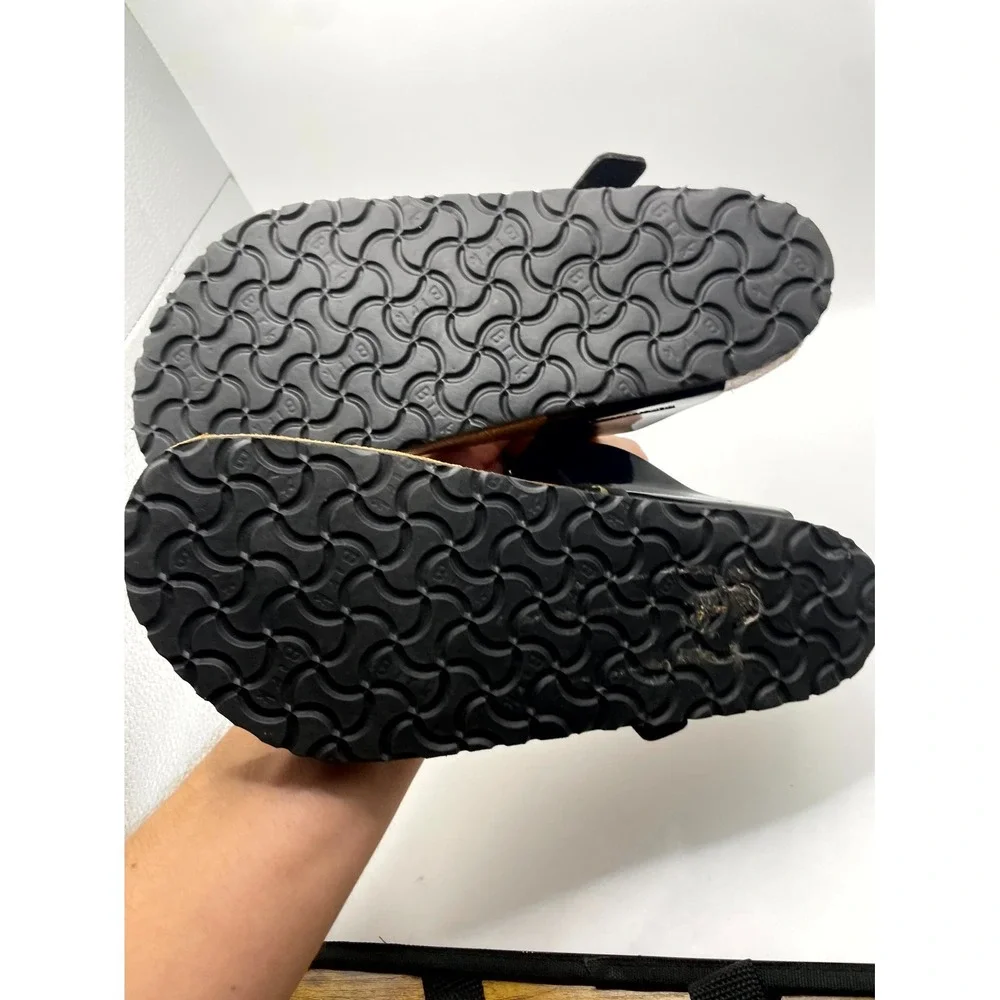 Birkenstock Gizeh Unisex M6/W8 Thong Black Birko-Flor Patent Slip On Sandals